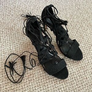 Elie Tahari Black Denim Lace Up 3.75” Heel, Sz 40